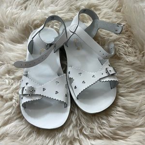 White Salt water sandal with heart cut out